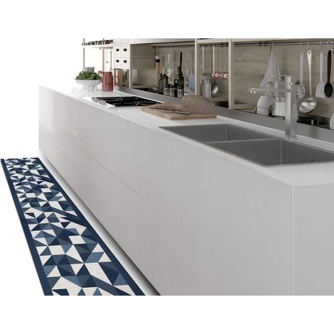Tappeto Passatoia Cucina Antiscivolo Tessuto Jacquard Disegno Origami Blu, misura57x180coloreBlu (1/4)