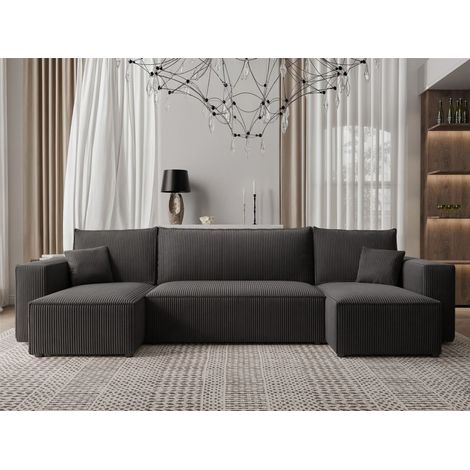 Wohnlandschaft Sofa mit Schlaffunktion ADARA in Stoff Poso Schwarz