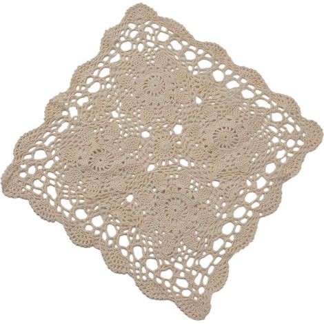 Häkel-Tischdecke Baumwolle Vintage Blumenmuster 40x40cm Beige/Weiß
