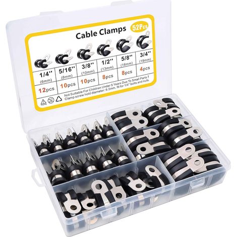 Colliers de serrage caoutchouc 52 pièces – Acier inoxydable 304 – 6 tailles 1/4" à 3/4" – Résistants à la corrosion et à la rouille – Devenirriche