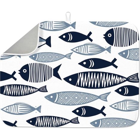 Tapis de séchage pour poisson bleu 45 x 60 cm, texture géométrique, tapis de séchage pour poissons, tapis de séchage absorbant pour table, comptoir, évier, café (1/5)