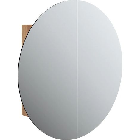 Armoire de salle de bain murale miroir rond et LED 54 x 54 x 17,5 cm avec grand espace rangement en bois chêne (1/4)