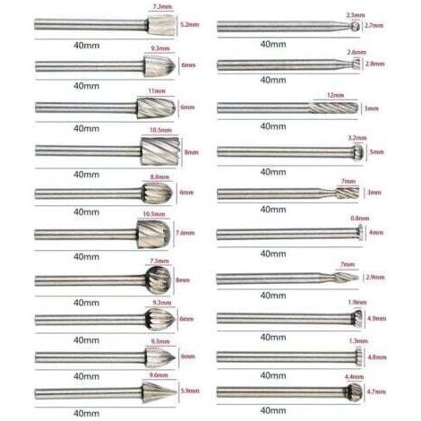 Lot de 20 forets de coupe en carbure de tungstène pour meuleuses rotatives Dremel (1/3)