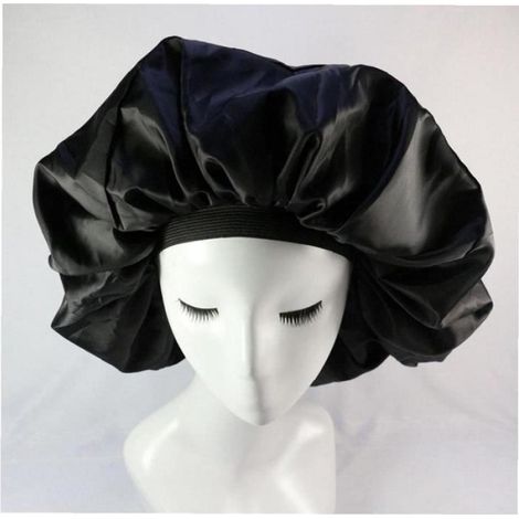 Bonnet de sommeil en satin pour femmes - Double couche - Élastique souple - Soin du corps noir (1/4)