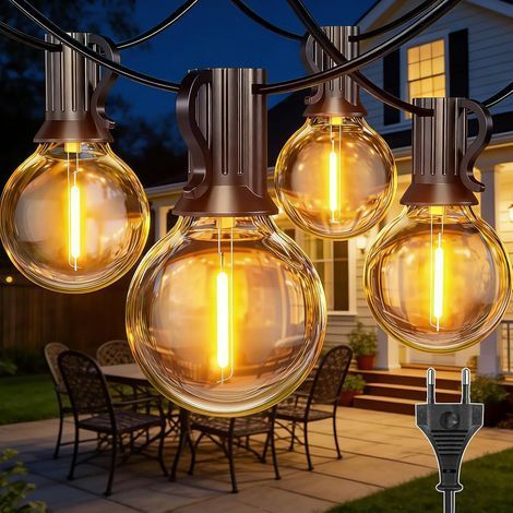 1 Guirlande Lumineuse 15M, 27 Ampoules G40, IP65 Imperméable, Câble PVC, Jardin Terrasse (1/5)