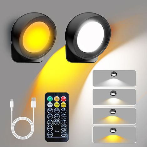 Wiederaufladbare magnetische Wandleuchte, einstellbares Licht mit vier Farbtemperaturen, USB-Ladefunktion mit Fernbedienung, Leselampe, Nachttischlampe (schwarz) (1/5)