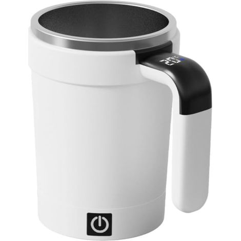 Tasse à café rechargeable avec fonction d'agitation automatique et affichage de la température de la poignée pour mélanger efficacement les boissons chaudes et froides (blanc) (1/5)