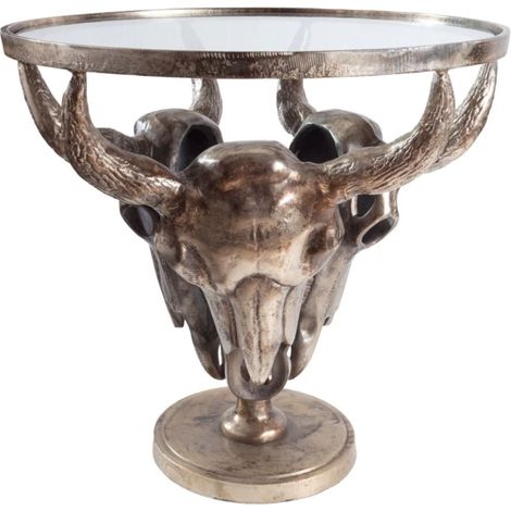 Runder Couchtisch TAURVIK 56 cm aus Bronze-Aluminium und Glas im Barockstil