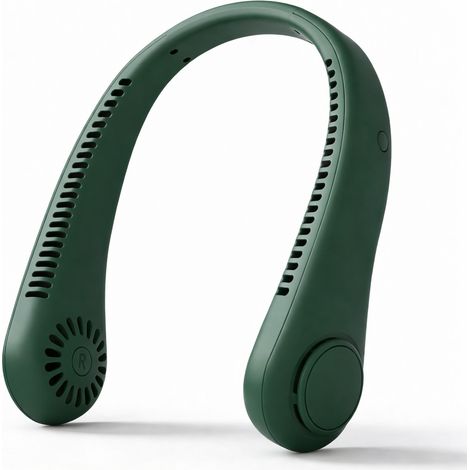 Ventilateur de cou rechargeable 1800 mAh, ventilateur portable sans pales à 5 vitesses (vert foncé) (1/5)
