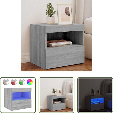 LED-Leuchten - Nachttisch mit LED-Leuchten Grau Sonoma 50x40x45 cm (1/5)
