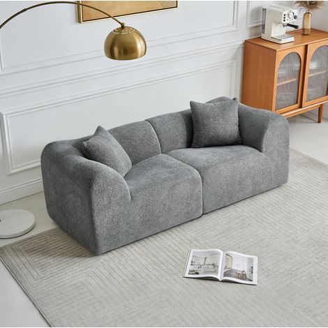 Divano 2 posti in velluto grigio con cuscini, 194 x 87 x 67 cm, formato compatto REDOM (1/5)