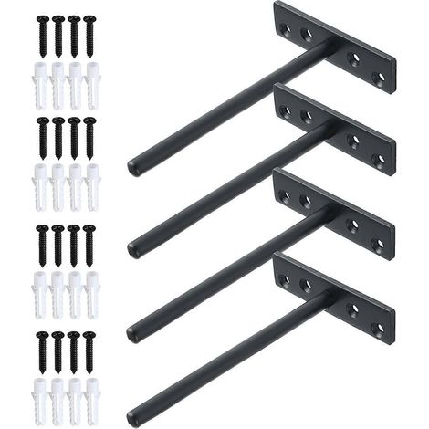 Support invisible pour étagère flottante, fixation murale en métal pour bois flottant dissimulé, acier inoxydable noir mat, ensemble de 4 pièces - AquaForge (1/5)