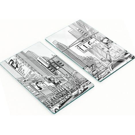Tableaux en verre résistants et élégants, motif rue de New York, 2 x 30 x 52 cm (1/5)