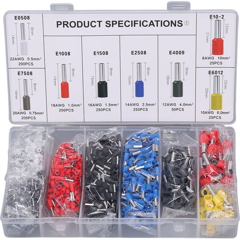 Kit d'assortiment de bornes de tubes en cuivre pressées à froid, 1200 pièces, Kit d'assortiment de sertissage de fils multifonctions (1/5)