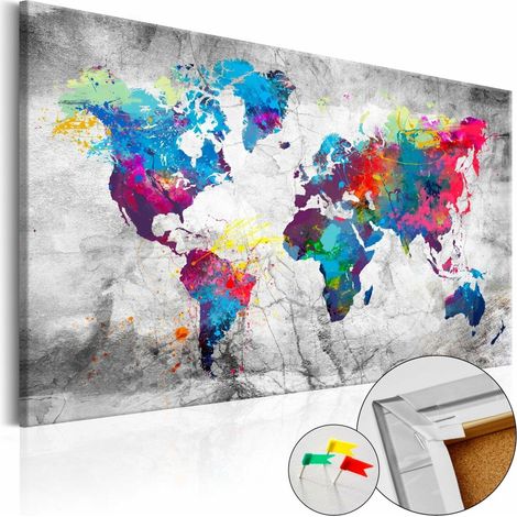 Tableau en liège carte du monde : style gris - 120 x 80 cm (1/5)