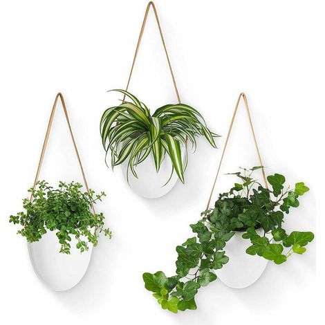 Lot de 3 Pot Suspendu pour Plante Intérieur Pot de Fleur en Céramique pour Jardin Balcon (1/5)