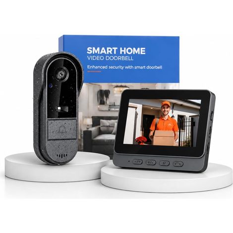 Sonnette Sans Fil avec Camera 2.4GHZ avce Écran 4,3'' Sans WiFi ni App Interphone Video Sans Fil Exterieur Étanche Visiophone Ecran Audio Bidirectionnel Vision Nocturne Portier Video Sans Fil (1/5)