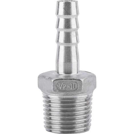 Raccordo per tubo flessibile in acciaio inox SS304 con attacco a barb – connessione filettata maschio da 1/8" a 3/4" BSP + estremità del tubo flessibile con attacco a barb – modello 1/2"x10mm