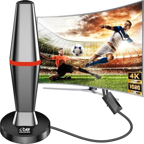 Antenne TV Intérieure Puissante TNT,Antenne TNT IntéRieur avec Amplificateur de Signal à Gain Élevé,Réception Longue Portée à 360°,Compatible avec Smart TV 4K/1080P/Tous Les TVs (1/5)