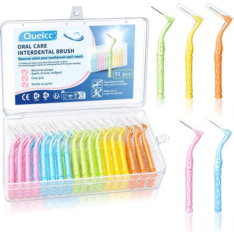 51 x L-Shaped Interdental Brushes, 5 Sizes with Non-Slip Handle (1/5)