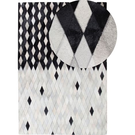 Tappeto in pelle bianco / nero 140 x 200 cm Maldan