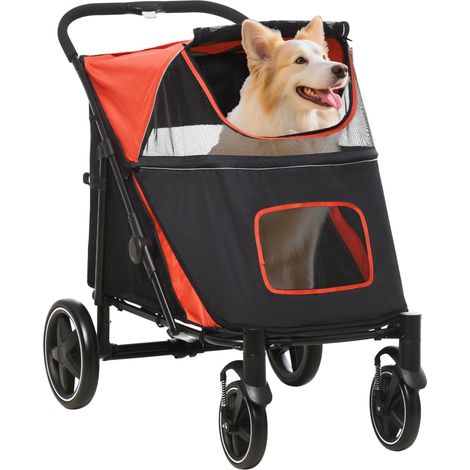 Passeggino per Cani Pieghevole con Ingressi a Cerniera e Finestre a Rete, 112x65x100 cm, Nero e Rosso