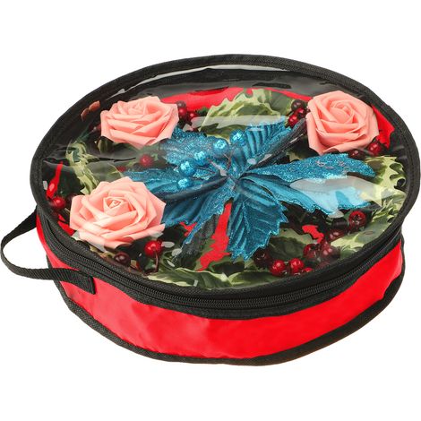 Aufbewahrungstasche für Weihnachtskränze, 420D Nylon, 61 cm (24 Zoll), transparentes PVC, rot, Größe L (21 x 17 x 4 cm) (1/5)