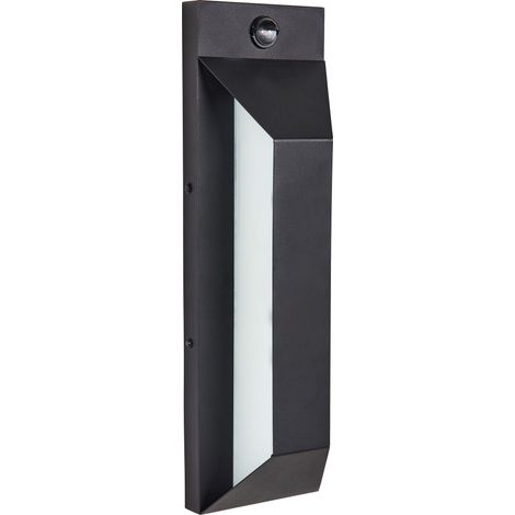 Moderna lampada da parete a LED per esterni, applique in metallo, ferro e vetro opaco con sensore di movimento nero Mawza