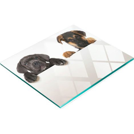 Planche de service en verre pour la cuisine, décorée de trois chiots, 60 x 52 cm (1/5)