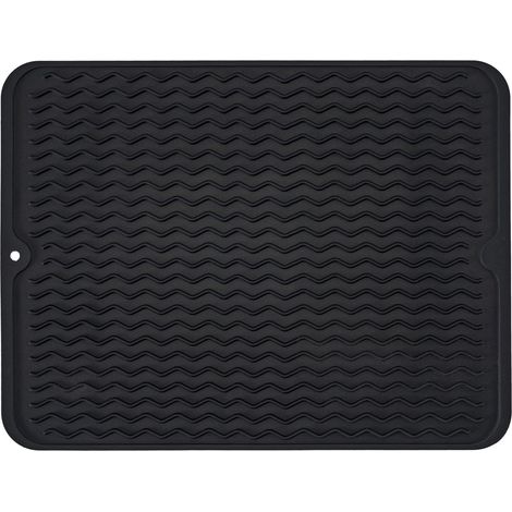 Tapis de vaisselle en silicone, antidérapant et facile à nettoyer (40,6 cm x 30,5 cm, noir)