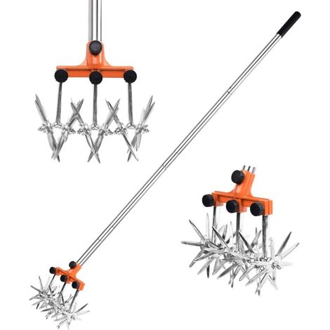 Langstielige, einziehbare, wetterfeste Edelstahl-Rotationsfräse mit abnehmbaren Zinken. Bodenbearbeitungsset. Garten-Rotationsfräse.