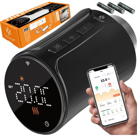 KESSER® Termostato per radiatore WiFi - per 1 radiatore, rotondo, nero (1/5)