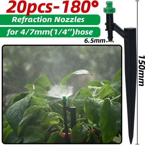 (b-20pcs) 20 arroseurs à réfraction 90/180/360° sur piquets pour système d'irrigation goutte à goutte, kit d'arrosage pour plantes et fleurs de jardin. (1/5)