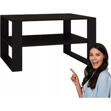 Mesa de centro moderna y elegante de color negro con estante 90x58x50cm (1/5)