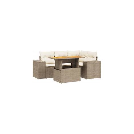Salon de jardin avec coussins 5 pcs beige résine tressée (1/3)