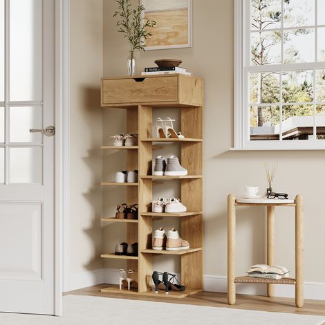 Offener Schuhschrank mit 1 Schublade, 10 Fächern, 55 x 33 x 133 cm OKMYHOME (1/5)