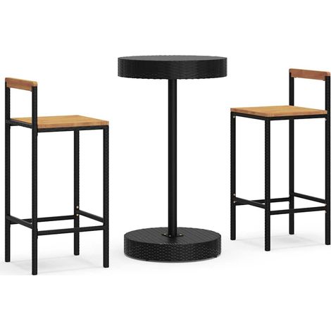 Maison Exclusive - 3-tlg. Gartenbar-Set Schwarz Poly Rattan & Mas