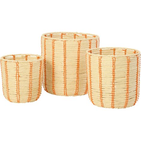 Lot de 3 Paniers de Rangement "Trenton" 35cm Naturel & Orange