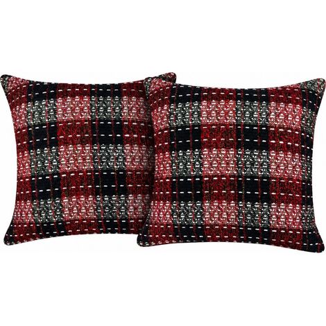 Housse de coussin décorative à carreaux de Noël, rouge et noir, 45 x 45 cm, style rétro tweed, carrée, pour canapé ou salon. Lot de 2 housses de coussin à carreaux rouges et noirs, 30 x 50 cm. (1/5)