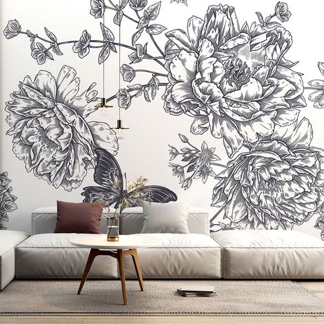 Papier peint panoramique - Fleurs Papillon - 130 cm x 87 cm (1/4)