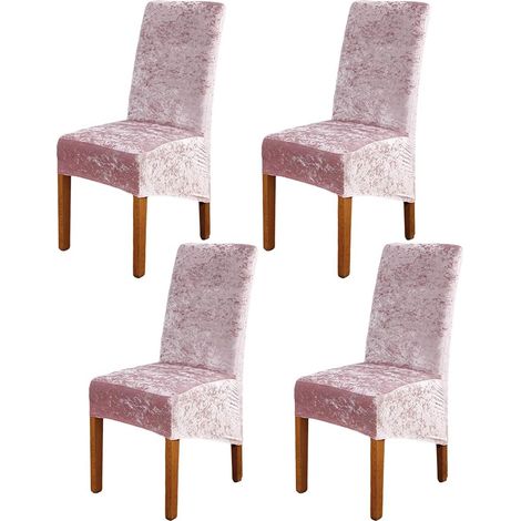 Set of 4 stretchable, removable and washable dining chair covers - For banquets, kitchens, wedding parties, dining rooms (pink velvet) (1/5)