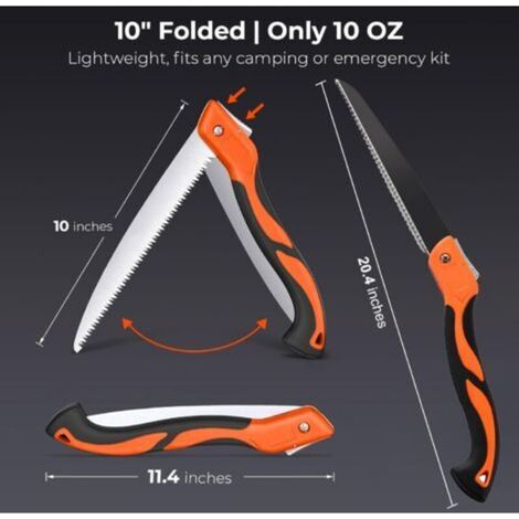 265 mm, Scie à Elaguer, Scie Pliante avec Poignée Antidérapante, Outils Portatifs pour Emondage, Couper Bois, Jardin, Camping, Buissonnerie, Travail du Bois