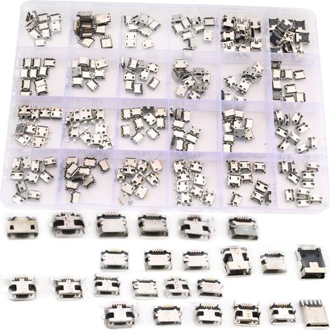 240 Pcs 24 Types Modèles USB souder connecteur,Micro USB Femelle Connecteur a Souder,Micro USB 5 Broches à souder pour Ordinateurs, téléphones Portables et appareils électroniques