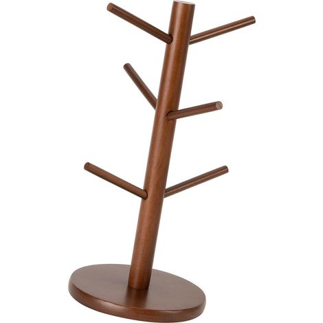 Support à mugs arbre en bois composite avec 6 crochets gain de place multifonction porte-tasses café pour cuisine magasin comptoir marron (1/4)