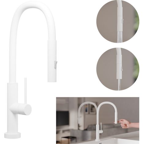 PRIMAGRAN Robinet de cuisine 6030, Robinet d'évier rotation 360°, Robinet haute pression, avec bec flexible FLEX, Robinet flexible haute pression, Blanc (1/4)