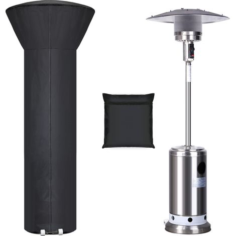 Housse pour chauffage de terrasse avec fermeture éclair et sac de rangement, imperméable, anti-poussière, résistante au vent, au soleil et à la neige, noire, 226 cm de hauteur x 84 cm de diamètre x 48