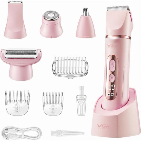 763 Rasoir Electrique Femme 5 En 1, Tondeuse Femme Intime Sans Fil Rose  Rasoir Électrique Femme Et Accessoires, Rasoir Intime Pour Femme Pour Jambes, Visage, Corps Et Aisselles, Étanchéité IPX7 (1/5)