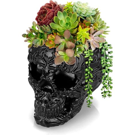Resin Skull Flower Pot Pen Holder Black (1/5)