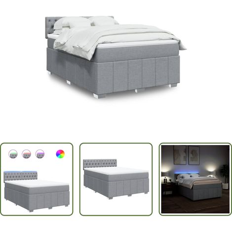 vidaXL LED-Beleuchtung - Boxspringbett mit Matratze Hellgrau 140x200 cm Stoff (1/5)
