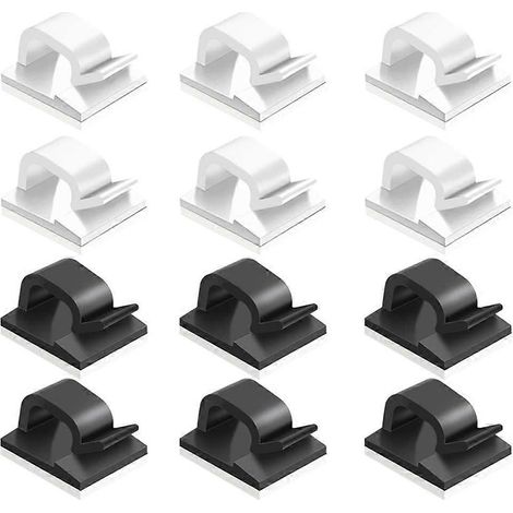 60 clips de câble auto-adhésifs, organisateur de câbles en plastique pour la gestion des câbles à domicile et au bureau - 30 noirs, 30 blancs 0,340,550 [DB]-AquaForge (1/5)